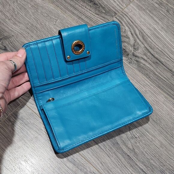 RARE Marc By Marc Jacobs Turquoise Leather&Patent Turnlock Carteira Azul Wallet - Picture 7 of 9
